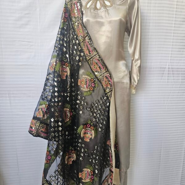 Plain Stylish Silk Suit with Embroidered Dupatta