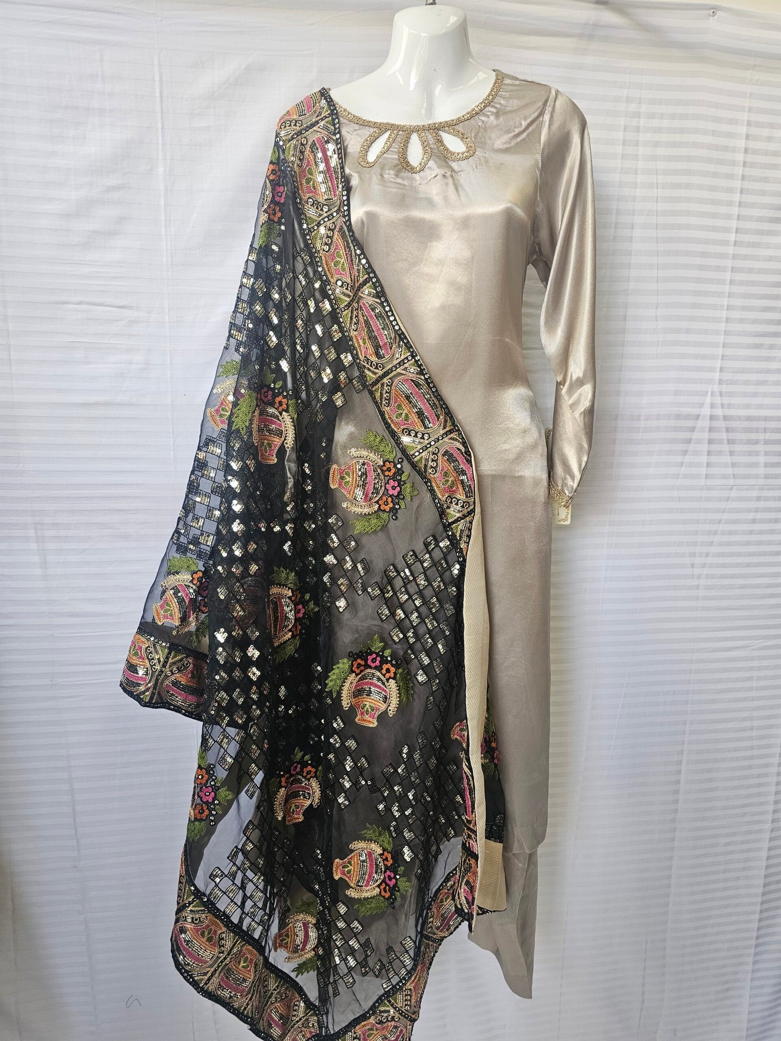Plain Stylish Silk Suit with Embroidered Dupatta