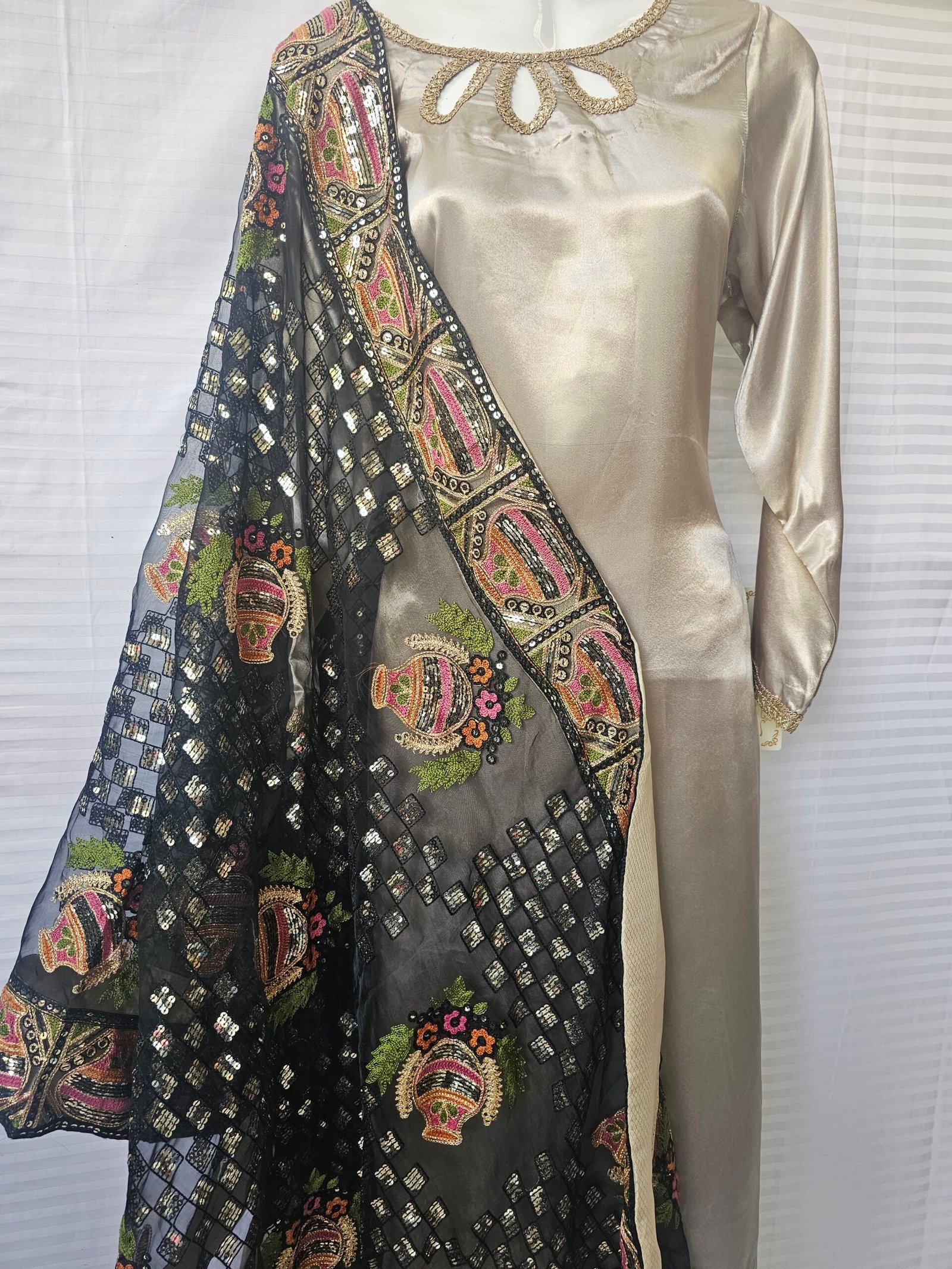 Second image of Plain Stylish Silk Suit with Embroidered Dupatta