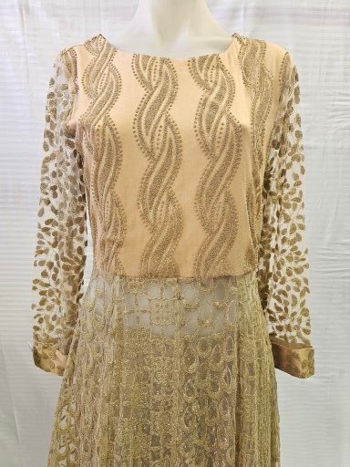 Second image of Designer Golden Net Lehenga With Side Tail