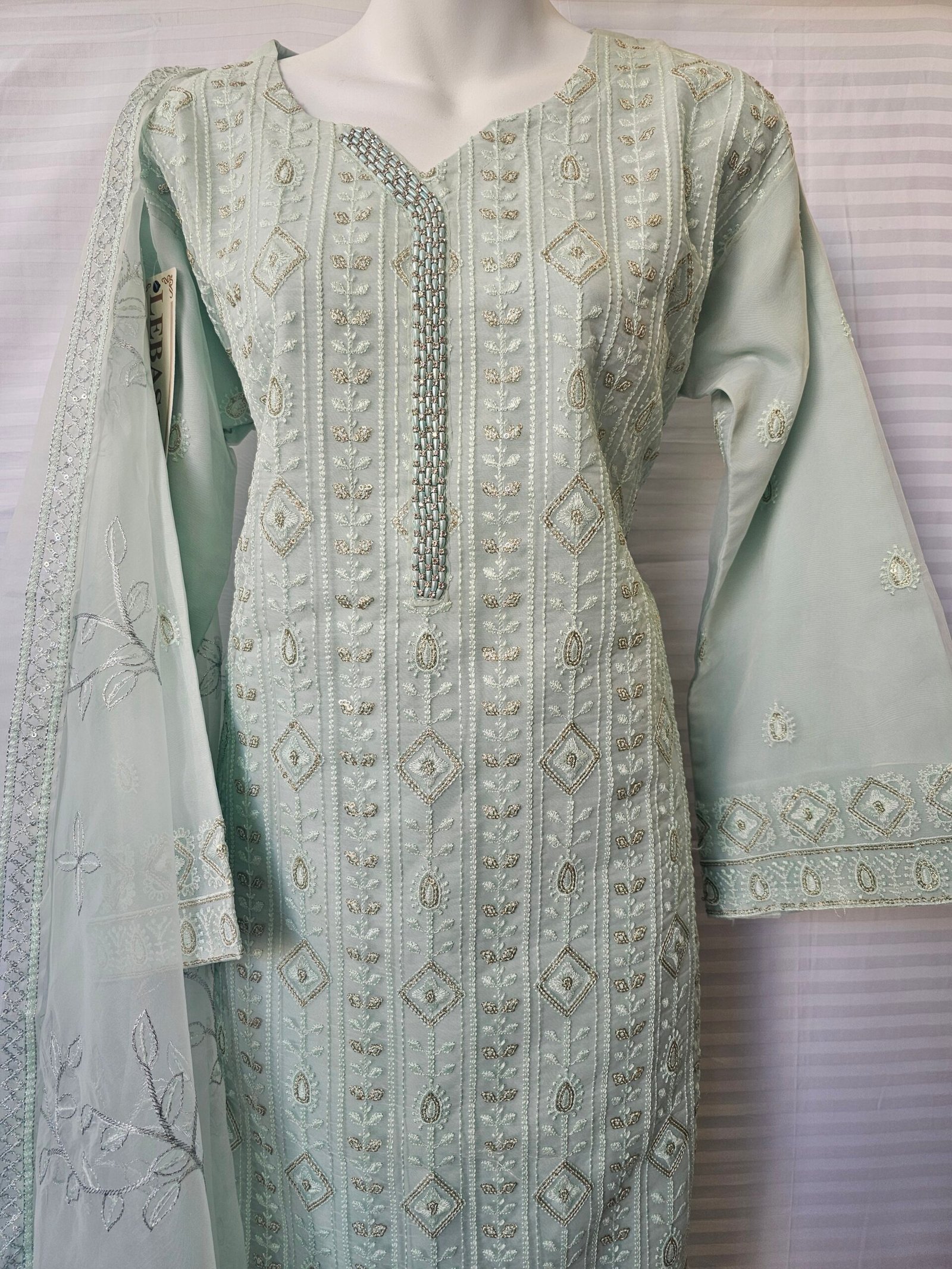 Second image of 3 Piece Suit – Elegant Stitched Design Sea Green