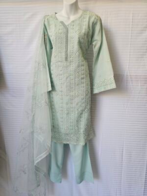 3 Piece Suit – Elegant Stitched Design Sea Green