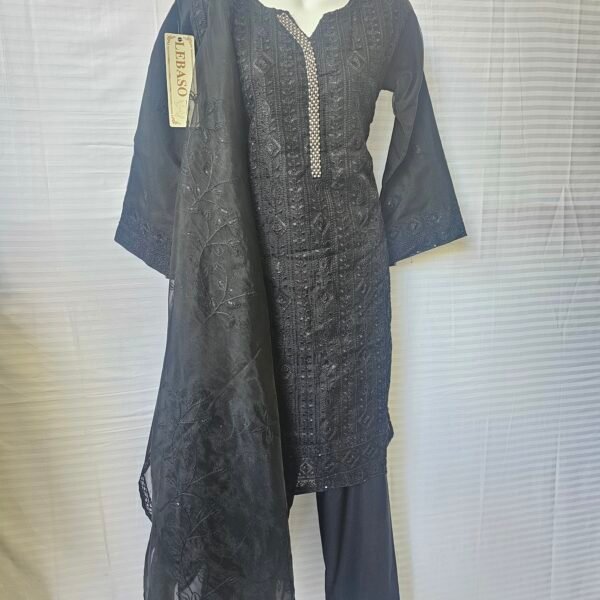 3 Piece Suit – Elegant Stitched Design Black