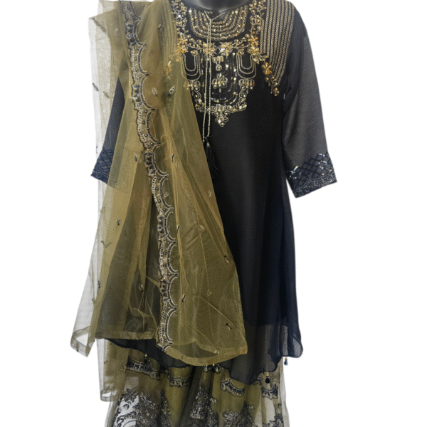 Petite Net Embroidered 3-Piece Sharara Suit – Delicate Pastel Ensemble