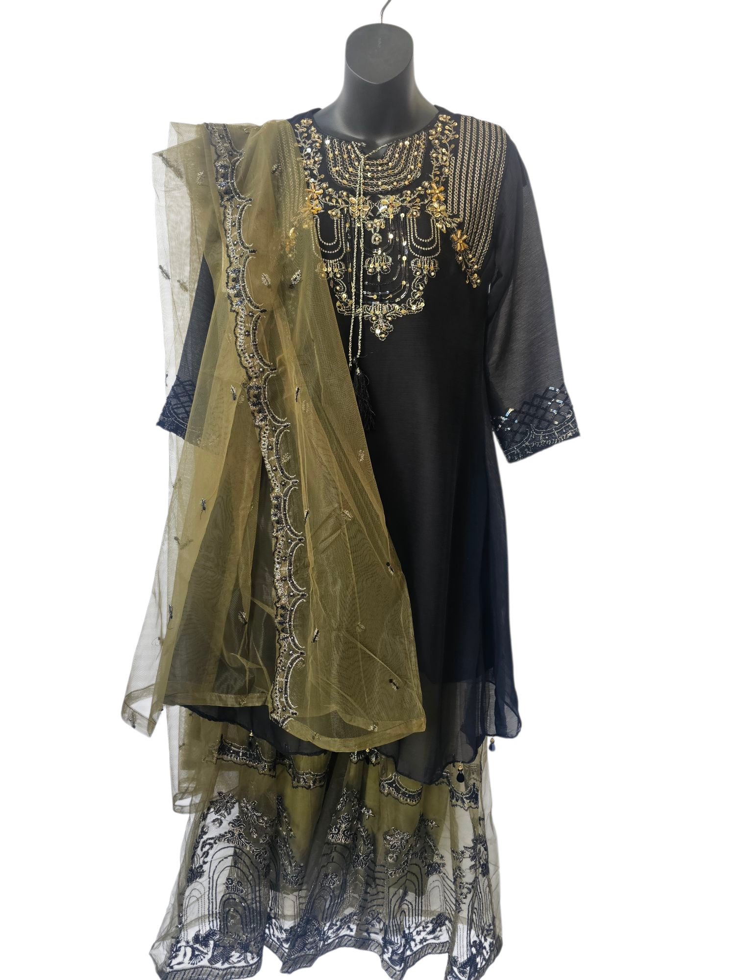 Petite Net Embroidered 3-Piece Sharara Suit – Delicate Pastel Ensemble