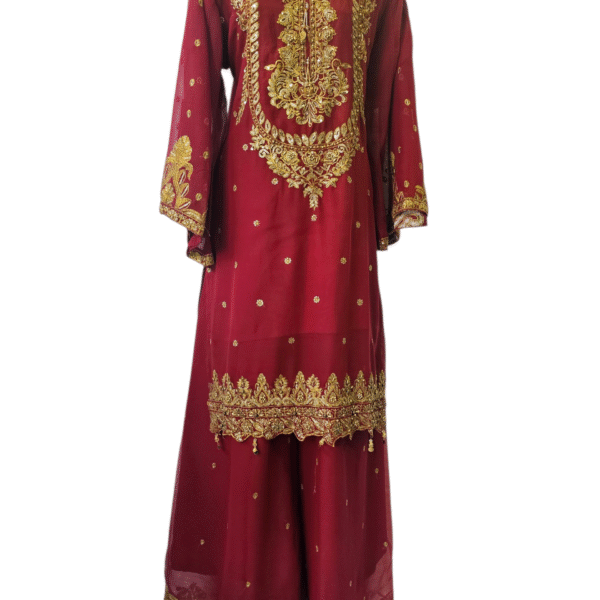 3 Piece Stylish Palazzo Suit with Flare Sleeves – Pakistani Stitched Party Wear