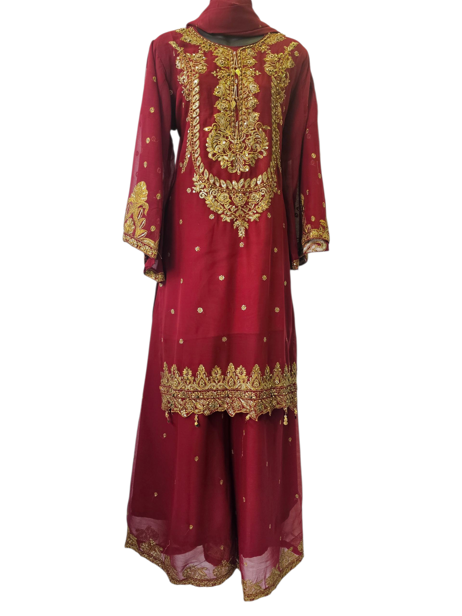 3 Piece Stylish Palazzo Suit with Flare Sleeves – Pakistani Stitched Party Wear