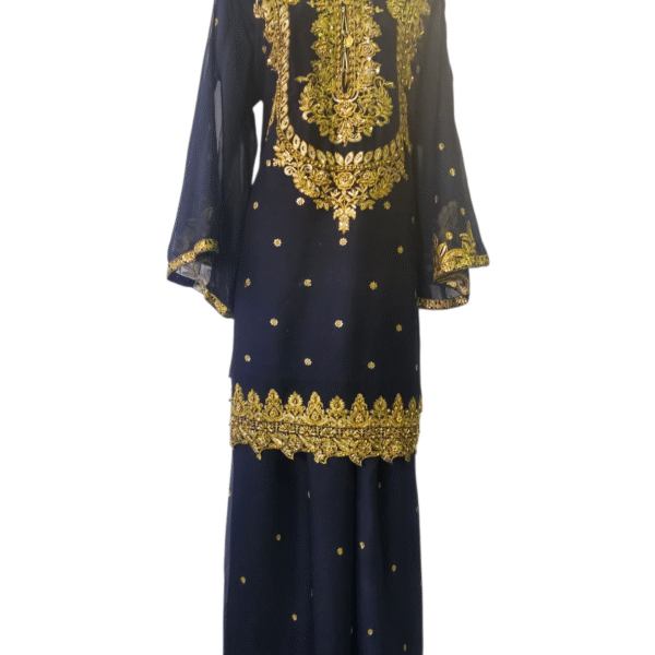 3 Piece Stylish Palazzo Suit with Flare Sleeves – Pakistani Stitched Party Wear