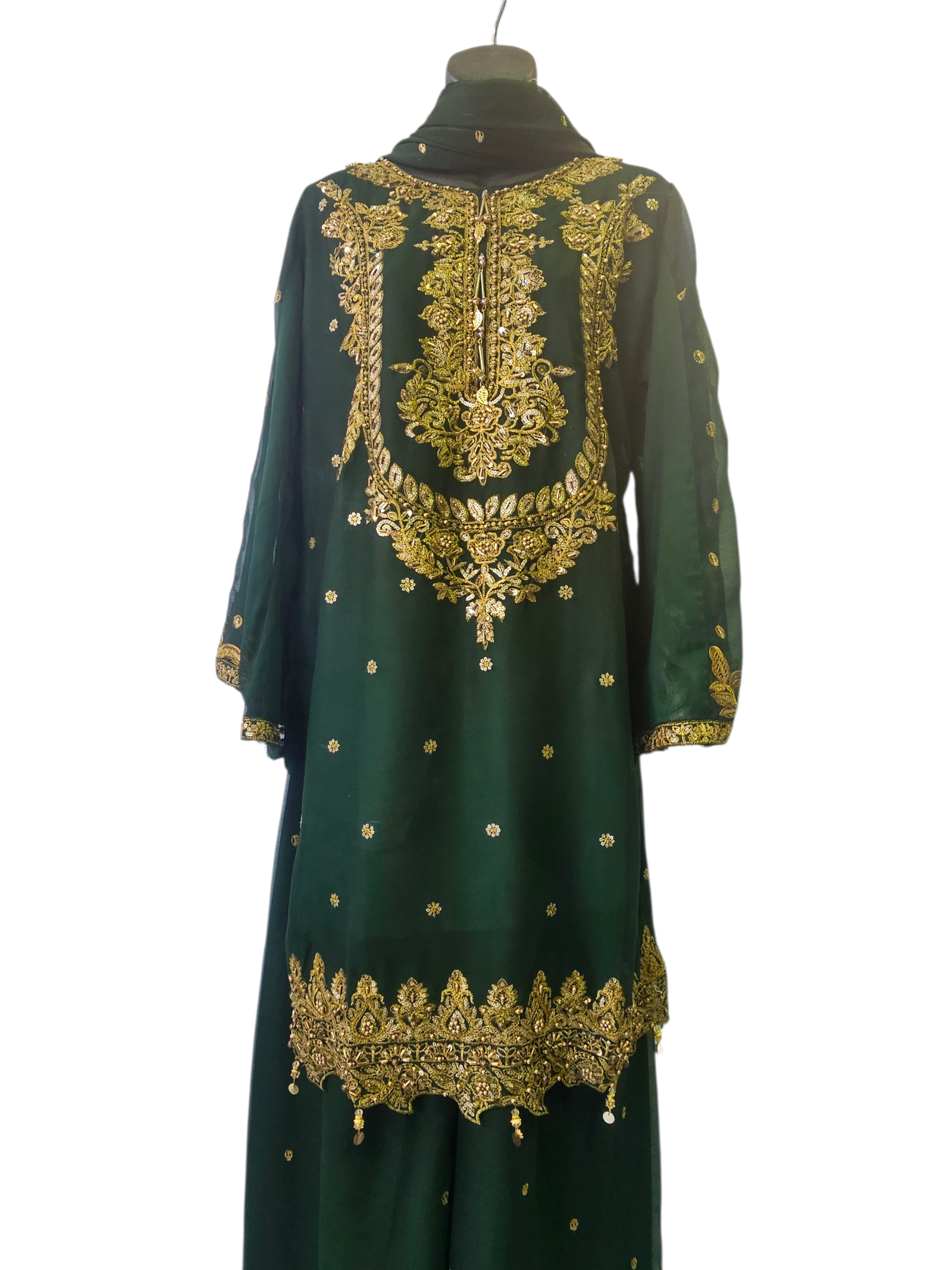 Second image of 3 Piece Stylish Palazzo Suit with Flare Sleeves – Pakistani Stitched Party Wear