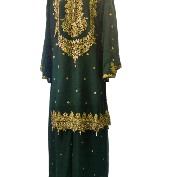 3 Piece Stylish Palazzo Suit with Flare Sleeves – Pakistani Stitched Party Wear