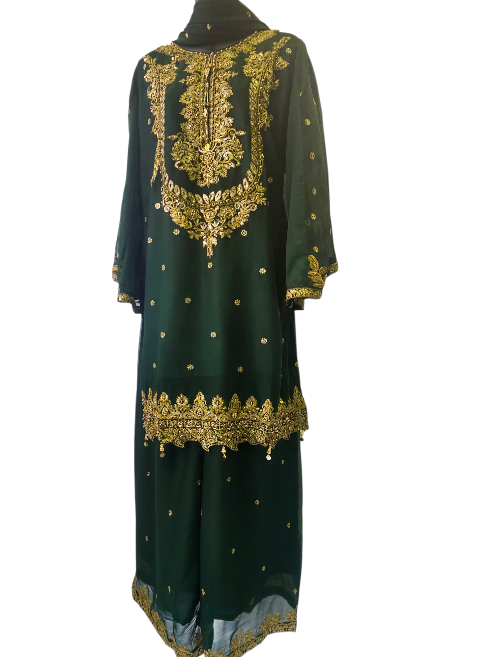 3 Piece Stylish Palazzo Suit with Flare Sleeves – Pakistani Stitched Party Wear