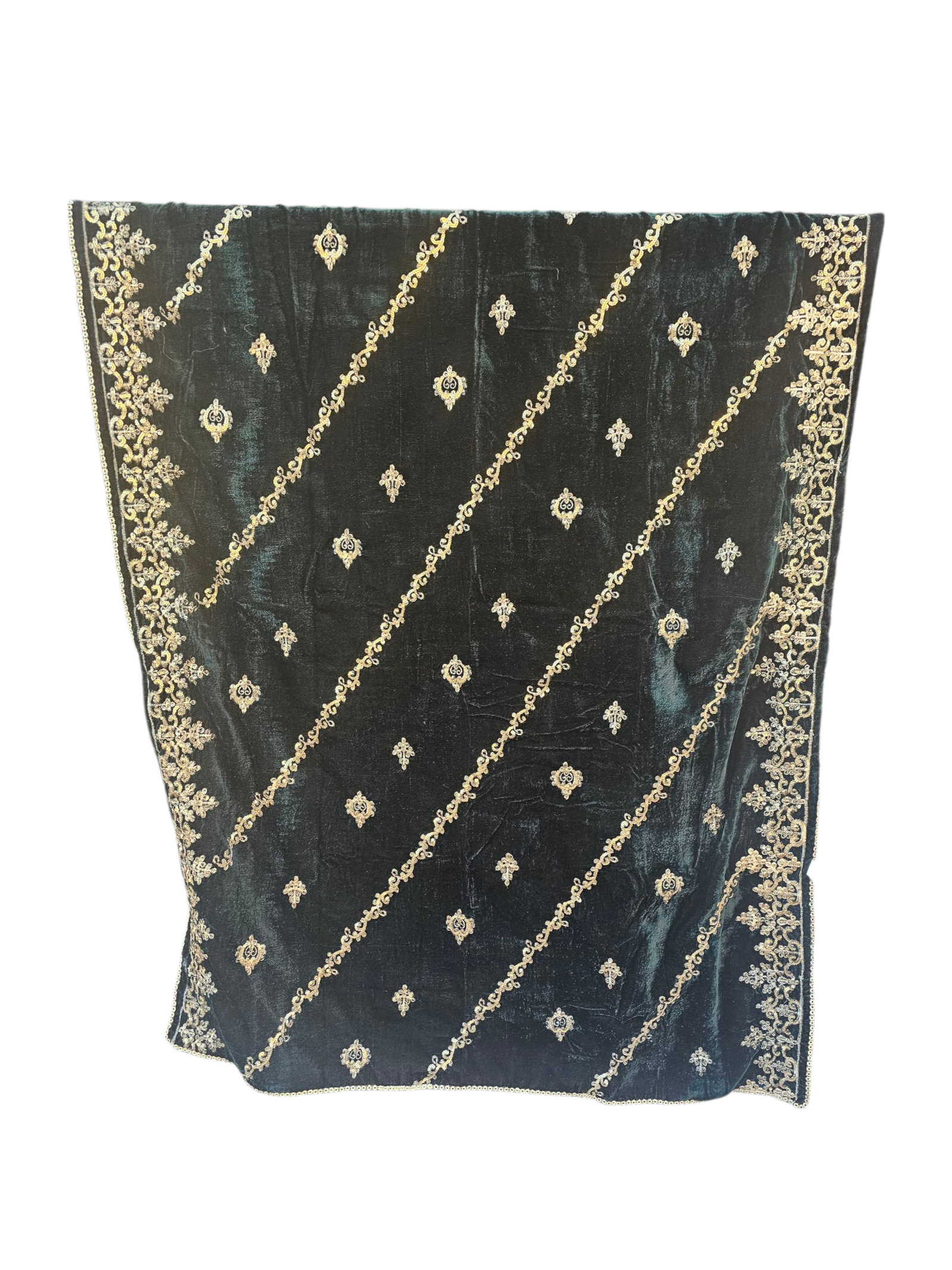 Second image of Luxury Hand-Embroidered Velvet Shawl with Tilla Detailing Border