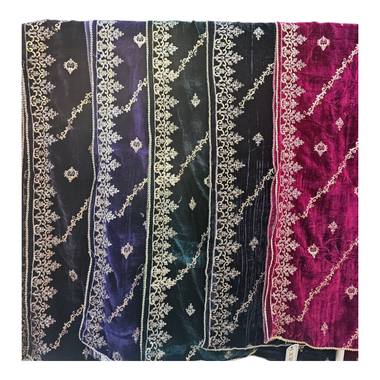 Luxury Hand-Embroidered Velvet Shawl with Tilla Detailing Border