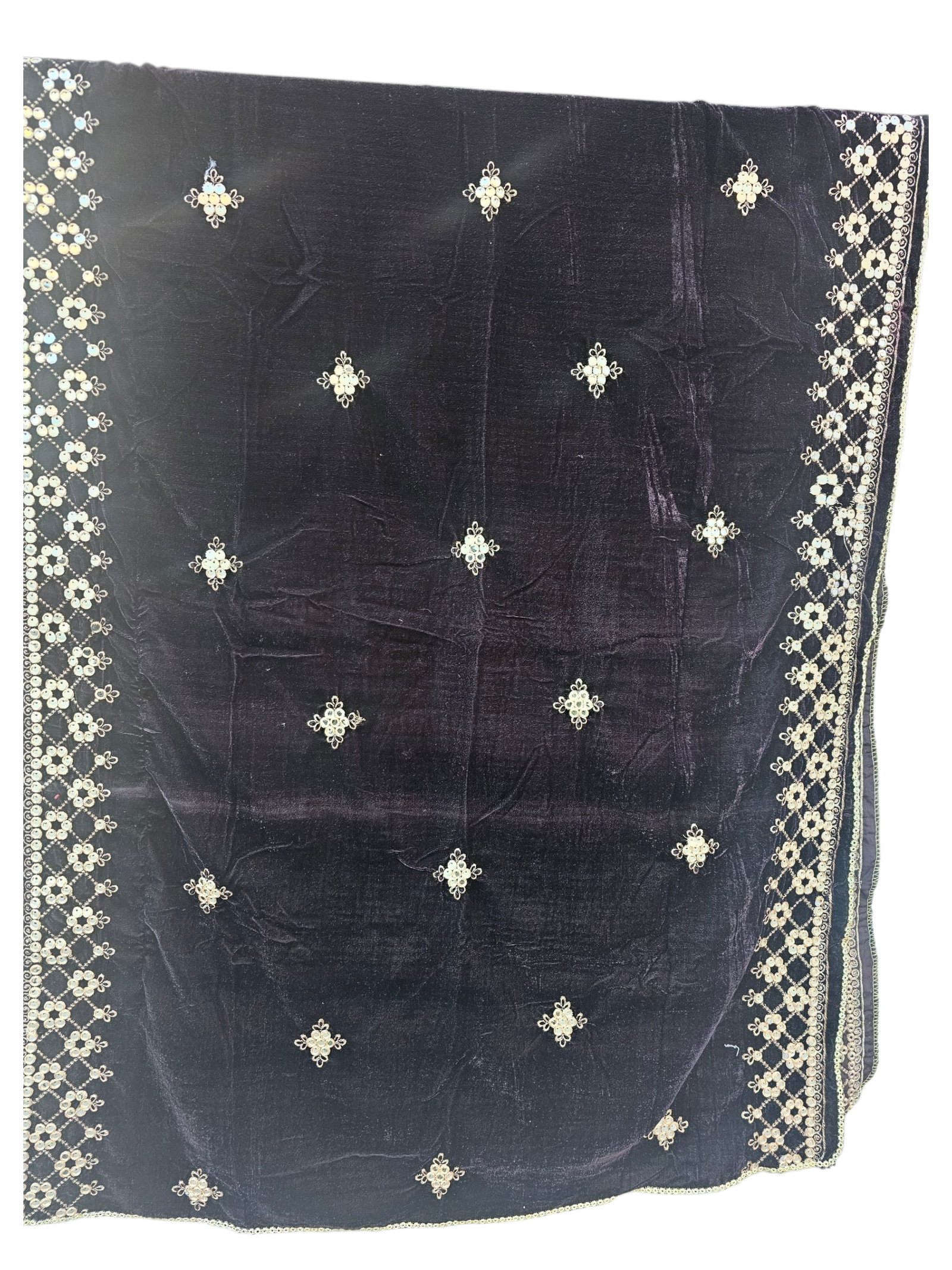 Second image of Embroidered Velvet Shawl with Border Work