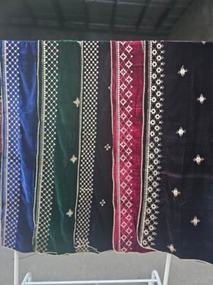 Embroidered Velvet Shawl with Border Work