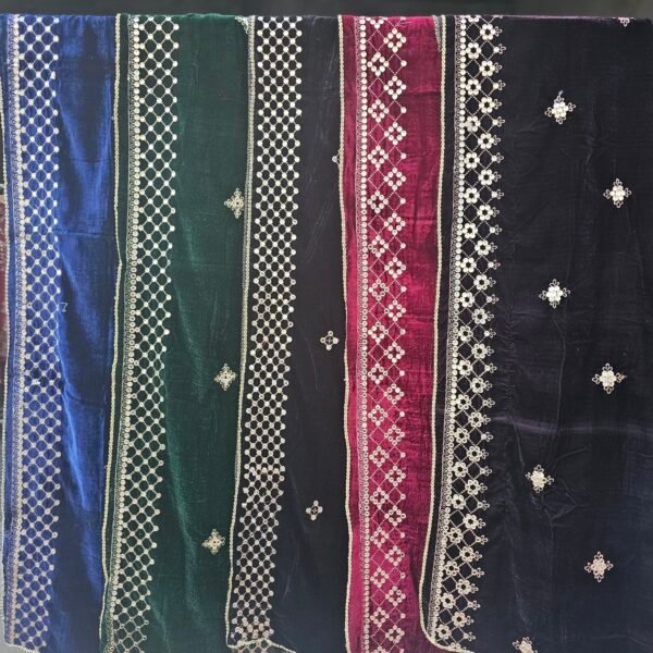 Embroidered Velvet Shawl with Border Work