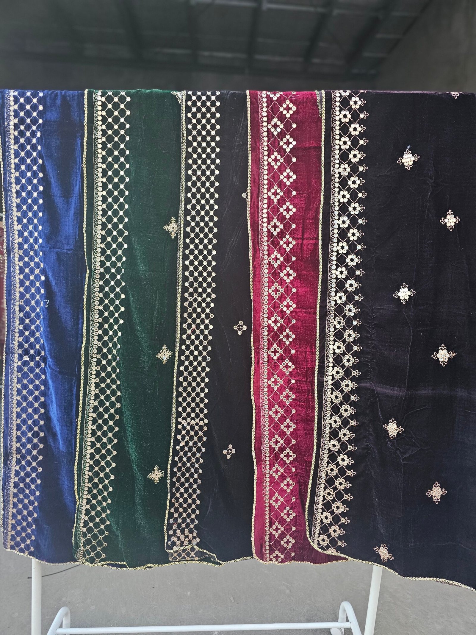 Embroidered Velvet Shawl with Border Work